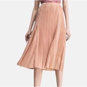 Maeve Anthropologie Ambra Pleated Midi Skirt Pink Rose Gold Metallic Size Medium